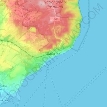 Mappa topografica Sassnitz, altitudine, rilievo