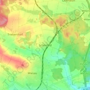Mappa topografica Schönfeld, altitudine, rilievo
