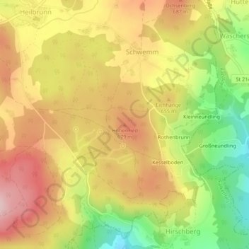 Mappa topografica Hohenried, altitudine, rilievo