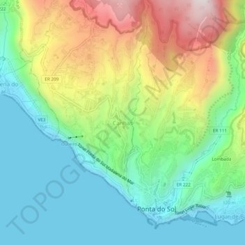 Mappa topografica Canhas, altitudine, rilievo