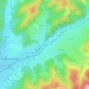 Mappa topografica Unterharmersbach, altitudine, rilievo
