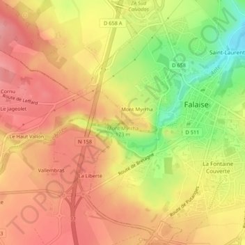 Mappa topografica Mont Myrrha, altitudine, rilievo