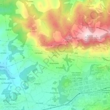 Mappa topografica Llano, altitudine, rilievo