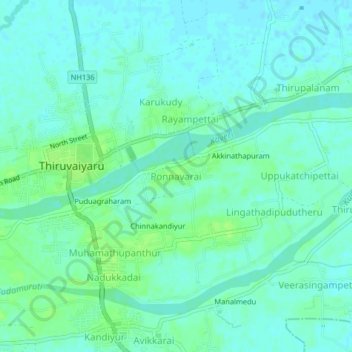 Mappa topografica Ponnavarai, altitudine, rilievo