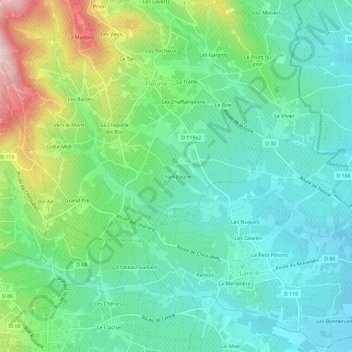 Mappa topografica Champagne, altitudine, rilievo