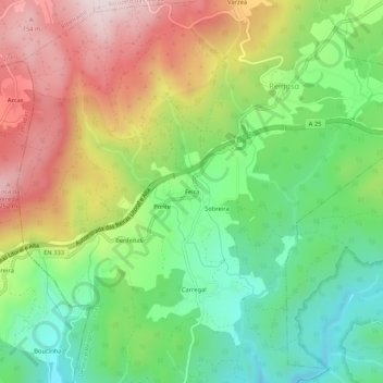Mappa topografica Feira, altitudine, rilievo