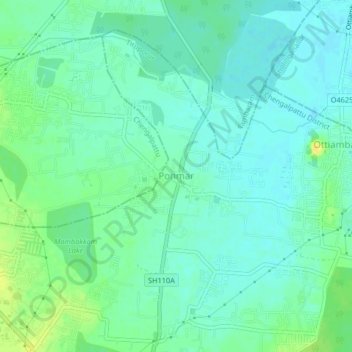 Mappa topografica Ponmar, altitudine, rilievo