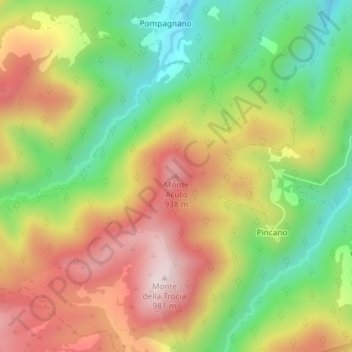 Mappa topografica Monte Acuto, altitudine, rilievo
