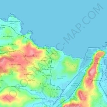 Mappa topografica Xivares, altitudine, rilievo