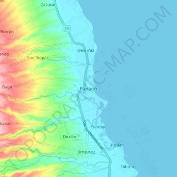 Mappa topografica Panaon, altitudine, rilievo