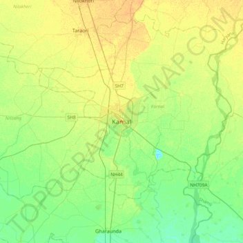 Mappa topografica Karnal, altitudine, rilievo