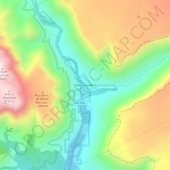 Mappa topografica Indian Gardens, altitudine, rilievo
