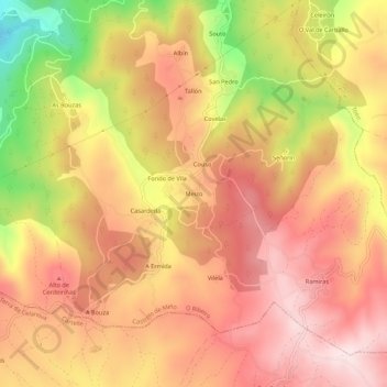 Mappa topografica Meizo, altitudine, rilievo