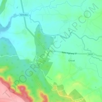 Mappa topografica Mhasa, altitudine, rilievo