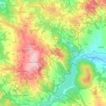 Mappa topografica Ruino, altitudine, rilievo