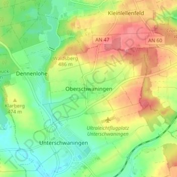Mappa topografica Oberschwaningen, altitudine, rilievo