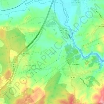 Mappa topografica Asseiceira, altitudine, rilievo