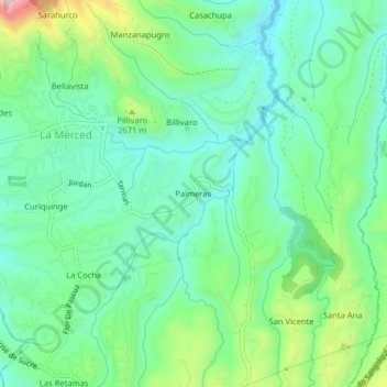 Mappa topografica Palmeras, altitudine, rilievo
