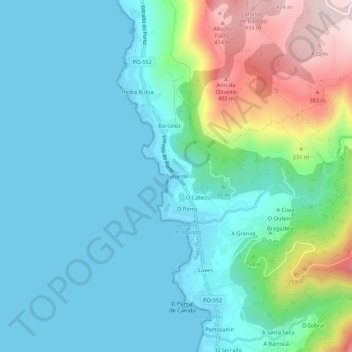 Mappa topografica Toiberde, altitudine, rilievo