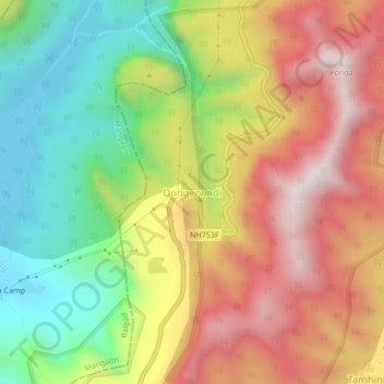 Mappa topografica Dongerwadi, altitudine, rilievo