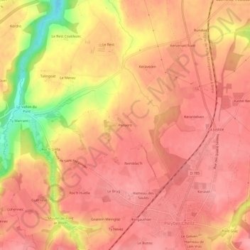 Mappa topografica Penvern, altitudine, rilievo