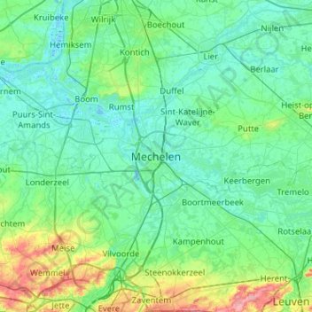 Mappa topografica Mechelen, altitudine, rilievo
