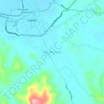 Mappa topografica Villa Hermosa, altitudine, rilievo