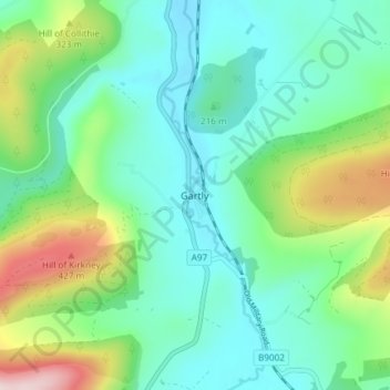 Mappa topografica Gartly, altitudine, rilievo