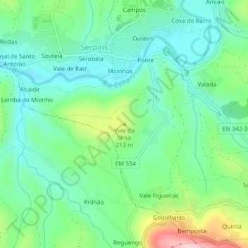 Mappa topografica Vale da Ursa, altitudine, rilievo