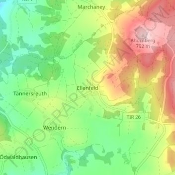 Mappa topografica Ellenfeld, altitudine, rilievo