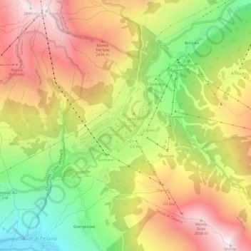 Mappa topografica Sestrières, altitudine, rilievo