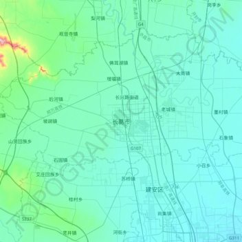 Mappa topografica 长葛市, altitudine, rilievo