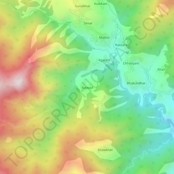 Mappa topografica Bajwad, altitudine, rilievo
