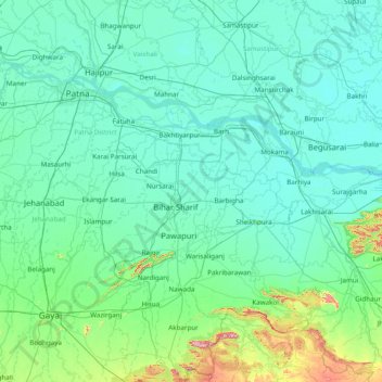 Mappa topografica Nālanda, altitudine, rilievo