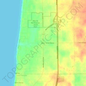 Mappa topografica Glenn, altitudine, rilievo