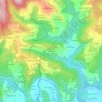 Mappa topografica Champval, altitudine, rilievo