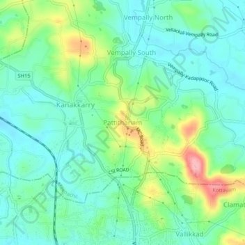 Mappa topografica Pattithanam, altitudine, rilievo