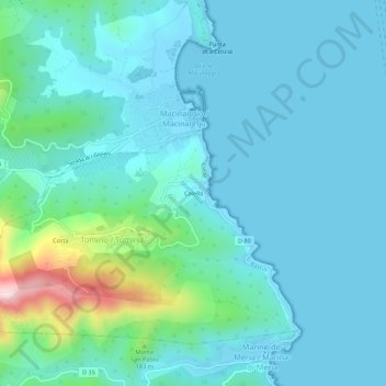 Mappa topografica Calella, altitudine, rilievo
