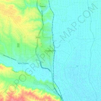 Mappa topografica Orestiada, altitudine, rilievo