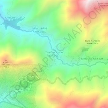 Mappa topografica Tinerhourhine, altitudine, rilievo