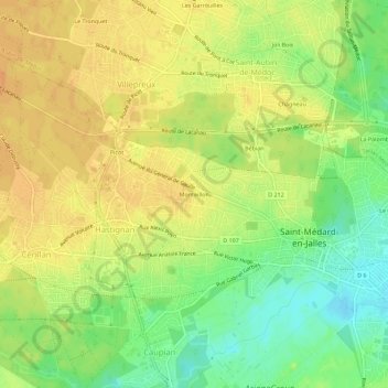 Mappa topografica Monteillon, altitudine, rilievo