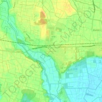 Mappa topografica Corteolona, altitudine, rilievo