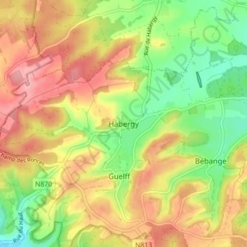 Mappa topografica Habergy, altitudine, rilievo