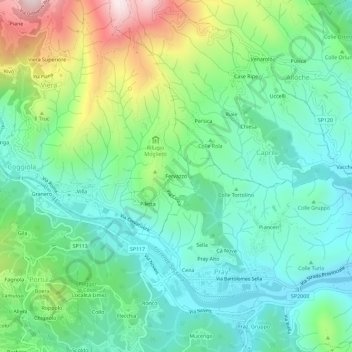Mappa topografica Fervazzo, altitudine, rilievo