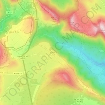 Mappa topografica Bricia, altitudine, rilievo