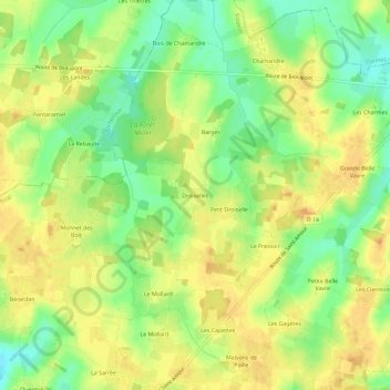 Mappa topografica Droiselles, altitudine, rilievo