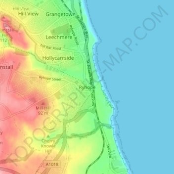 Mappa topografica Ryhope, altitudine, rilievo