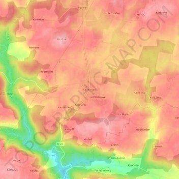 Mappa topografica Saint-Yves, altitudine, rilievo