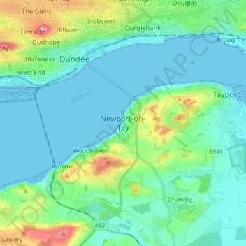 Mappa topografica Newport-on-Tay, altitudine, rilievo