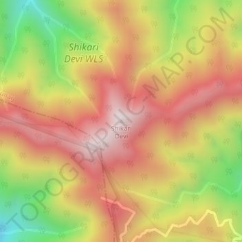Mappa topografica Shikari Devi, altitudine, rilievo